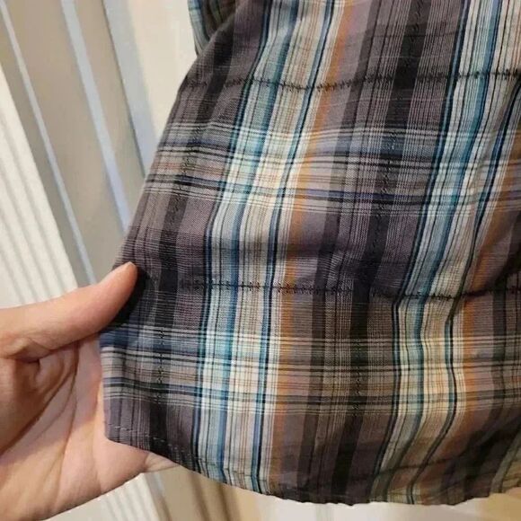 COASTAL MEN'S Black/Gray/White/Turquoise/Tan Plaid Cotton Blend Snap Front Shirt - Picture 8 of 11